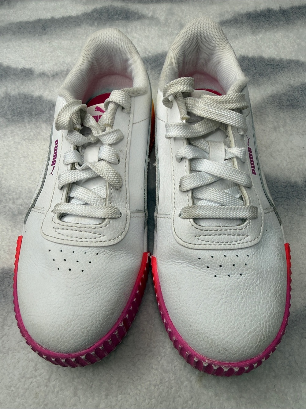 Puma Kids White Sneakers with Pink Accents